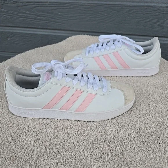 Adidas VL Court Based Shoes Sneakers White With Pink Stripes Women's Sz 9.5 - Picture 15 of 15